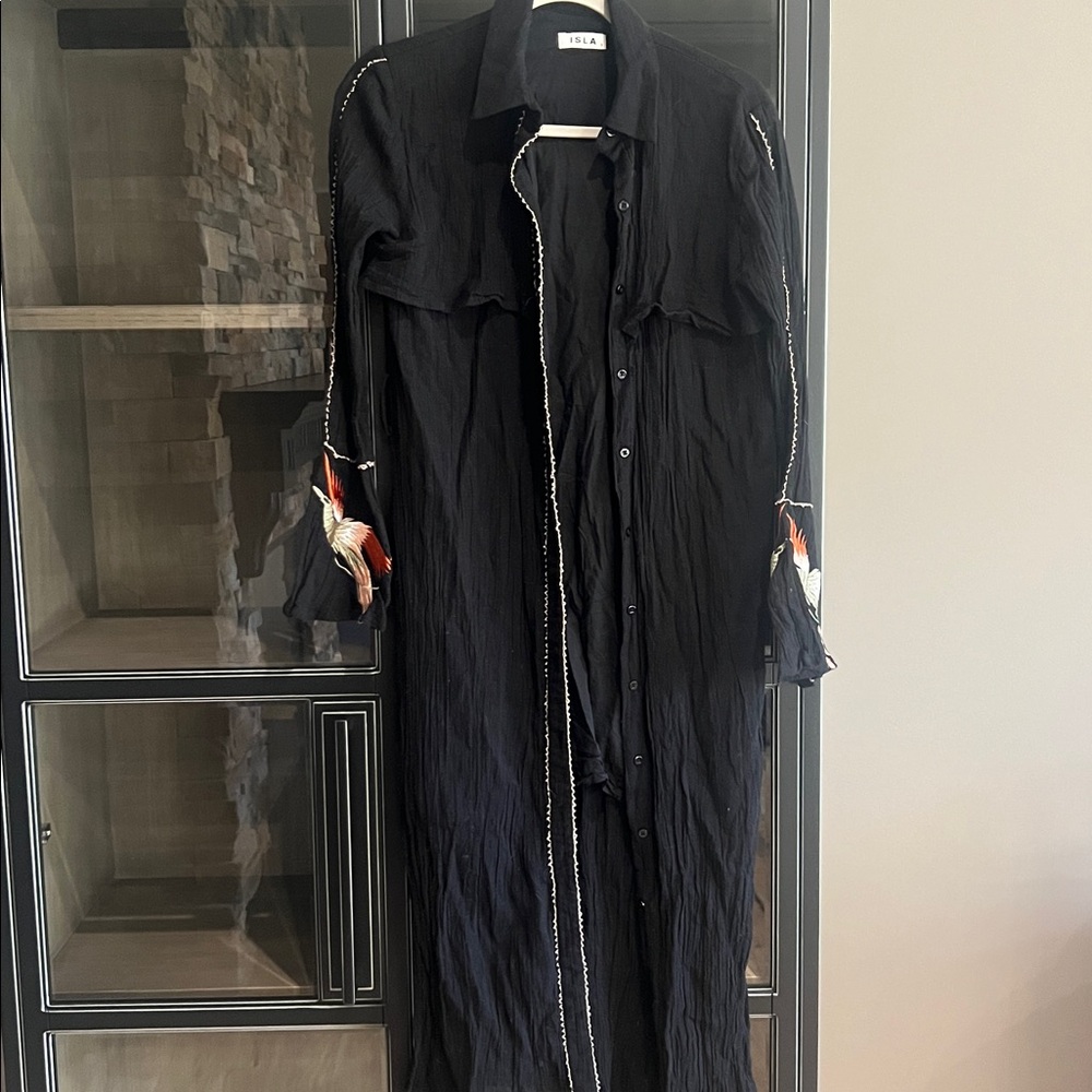 Planet Blue Black Maxi Dress with Embroidered Accents